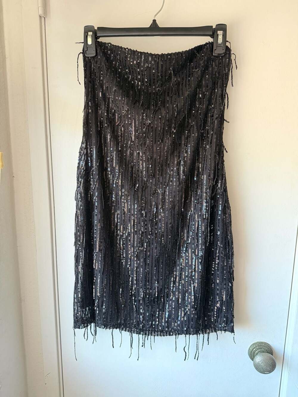 Wild Fable Black Sequin Strapless Fringe Mini Dress